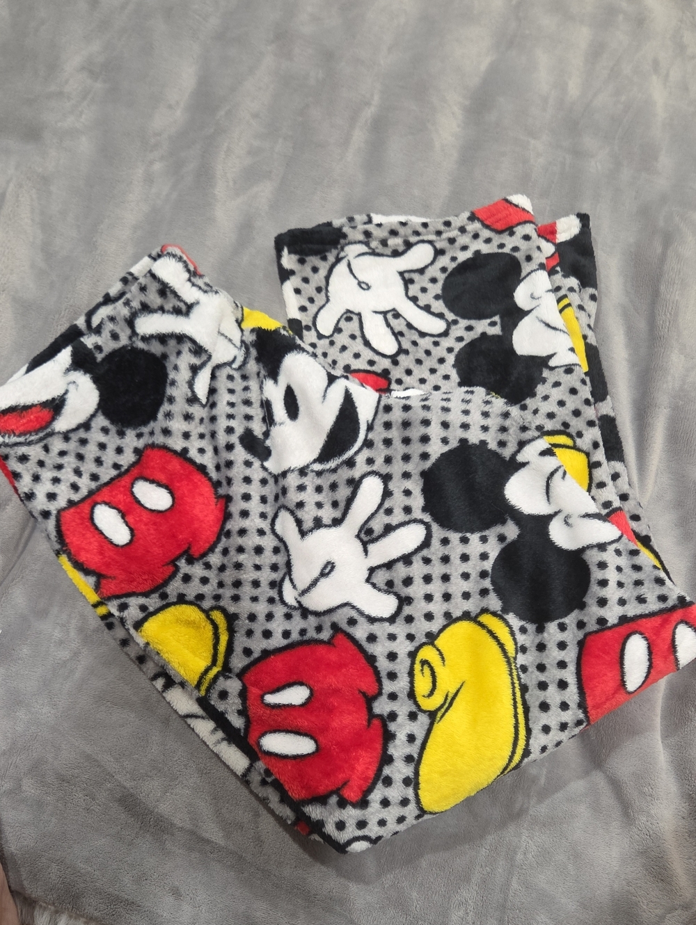 Disney Mickey Mouse Gray Fleece Pajama Pants with Red & Yellow Accents - Picture 1 of 5